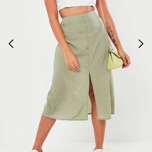 Missguided: Petite Green Polka Dot Midi Skirt